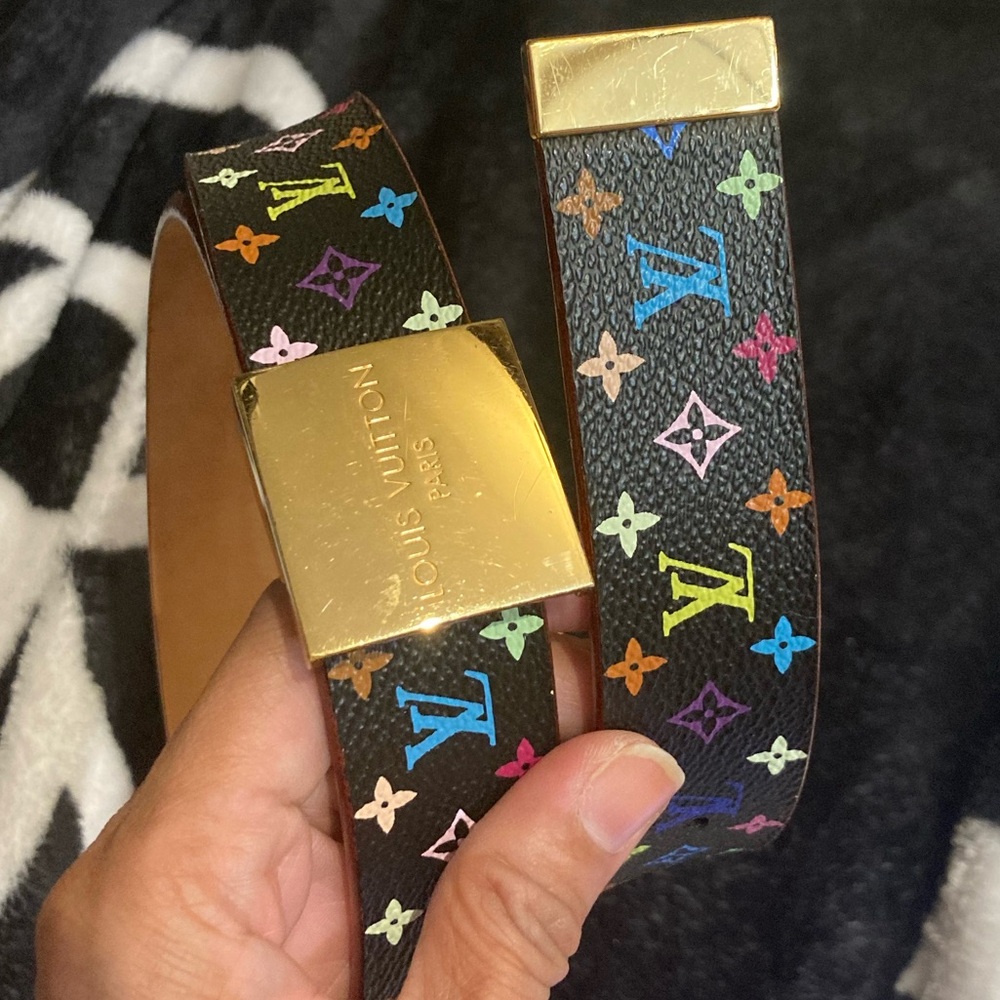 💯% Authentic LOUIS VUITTON murakami multicolor noir belt